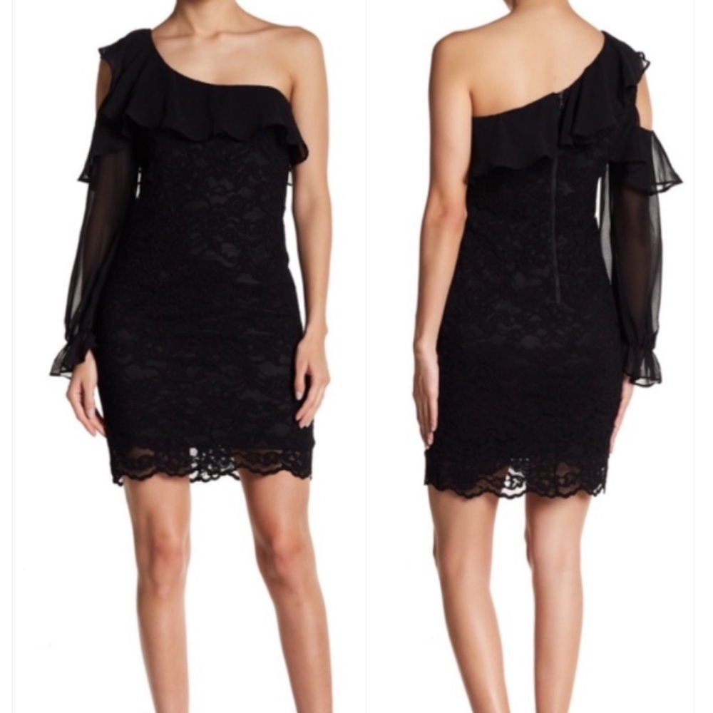 Cocktail one shoulder black lace dress size 8 NWT